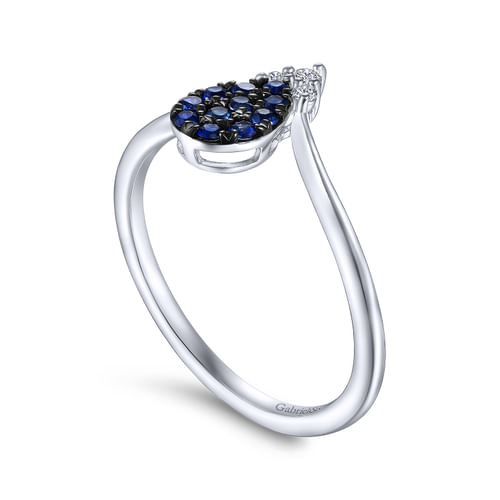 14K White Gold Pear Shaped Sapphire Cluster and Diamond Ring