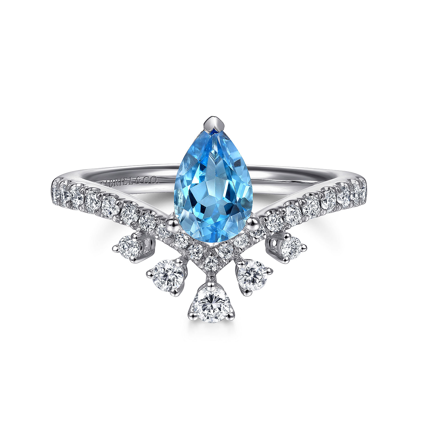 14K White Gold Pear Shaped Swiss Blue Topaz and Diamond Ring