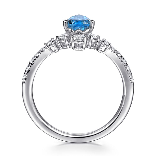 14K White Gold Pear Shaped Swiss Blue Topaz and Diamond Ring