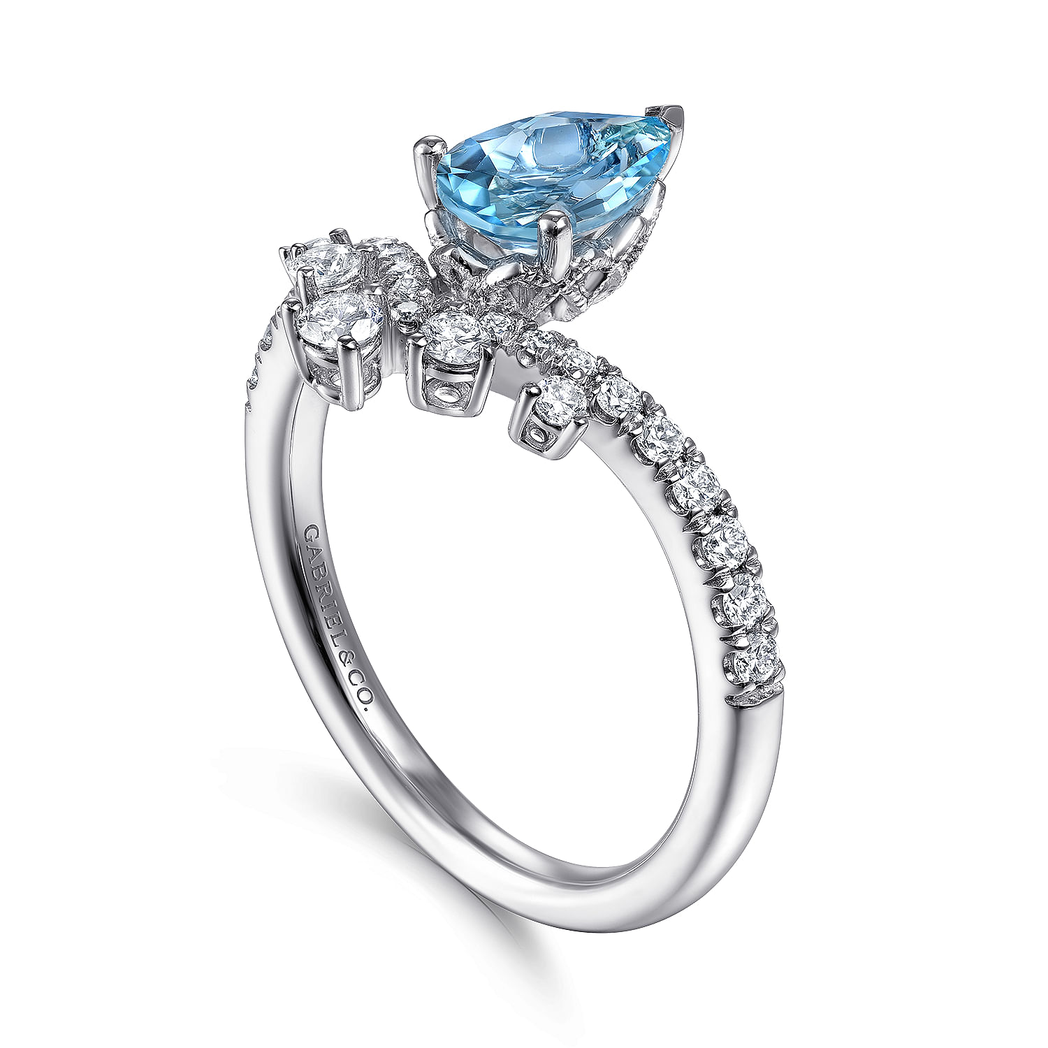 14K White Gold Pear Shaped Swiss Blue Topaz and Diamond Ring
