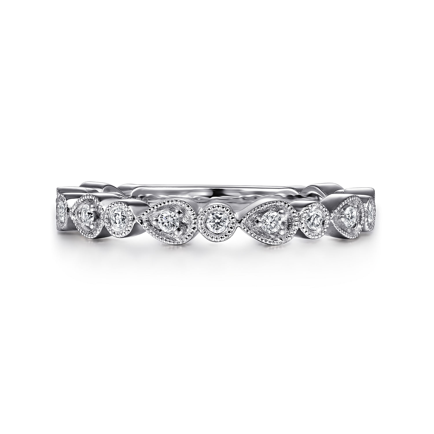 Gabriel - 14K White Gold Pear and Round Station Stackable Diamond Ring