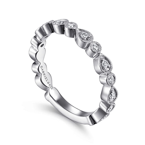 14K White Gold Pear and Round Station Stackable Diamond Ring