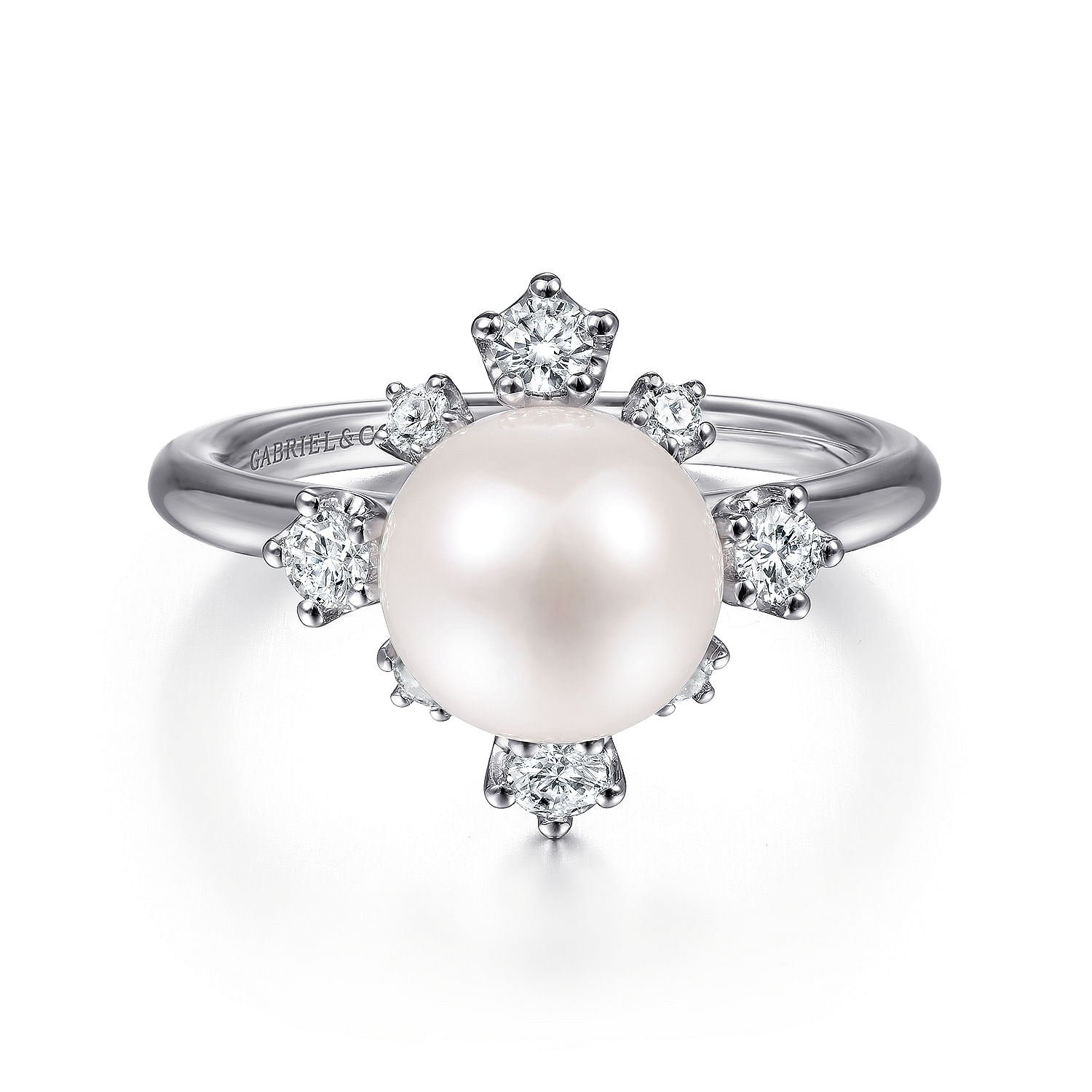 14K White Gold Pearl Ring with Bursting Diamond Halo