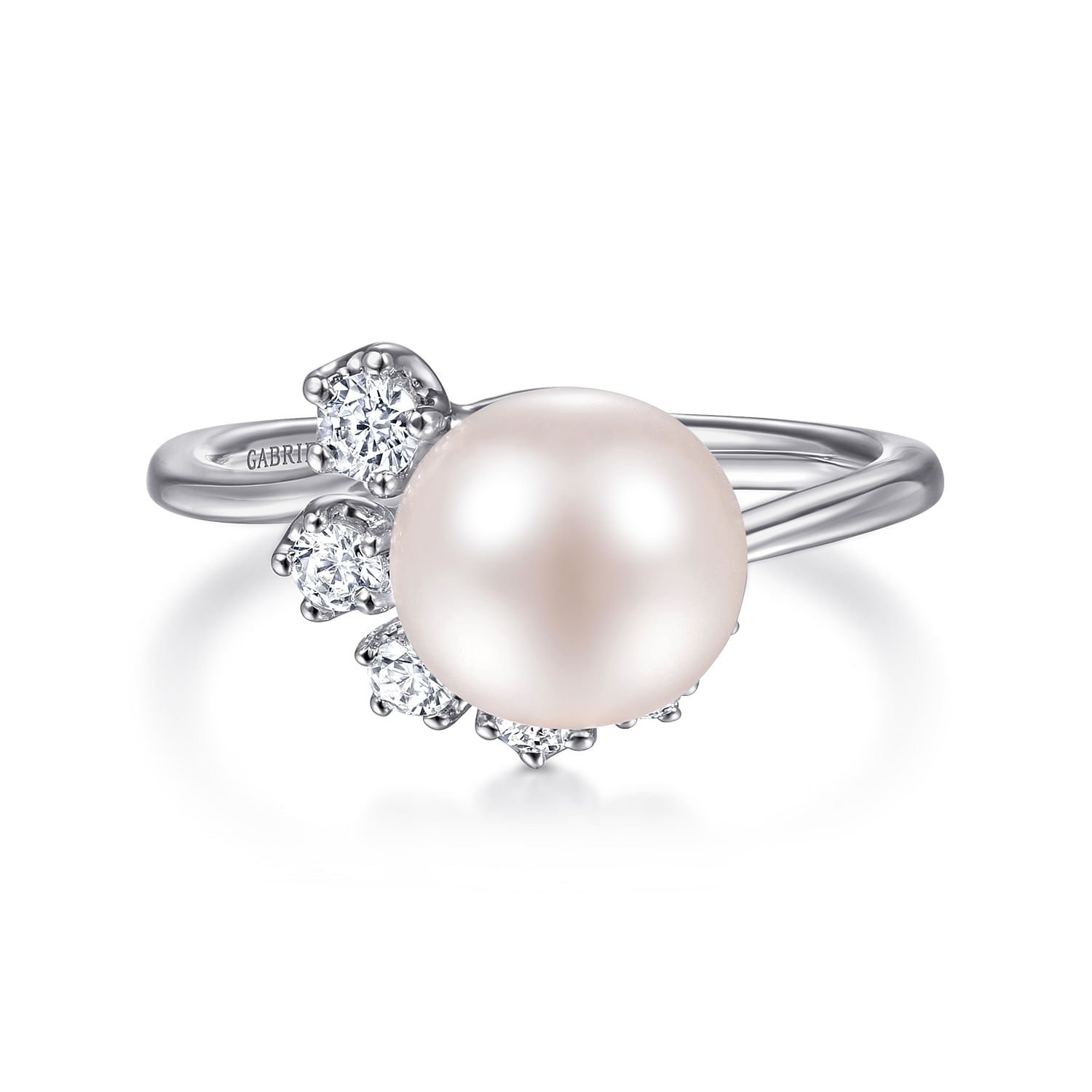 Gabriel - 14K White Gold Pearl Ring with Diamond Accent