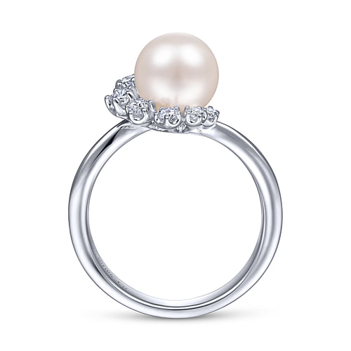 14K White Gold Pearl Ring with Diamond Accent