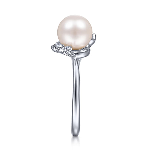 14K White Gold Pearl Ring with Diamond Accent