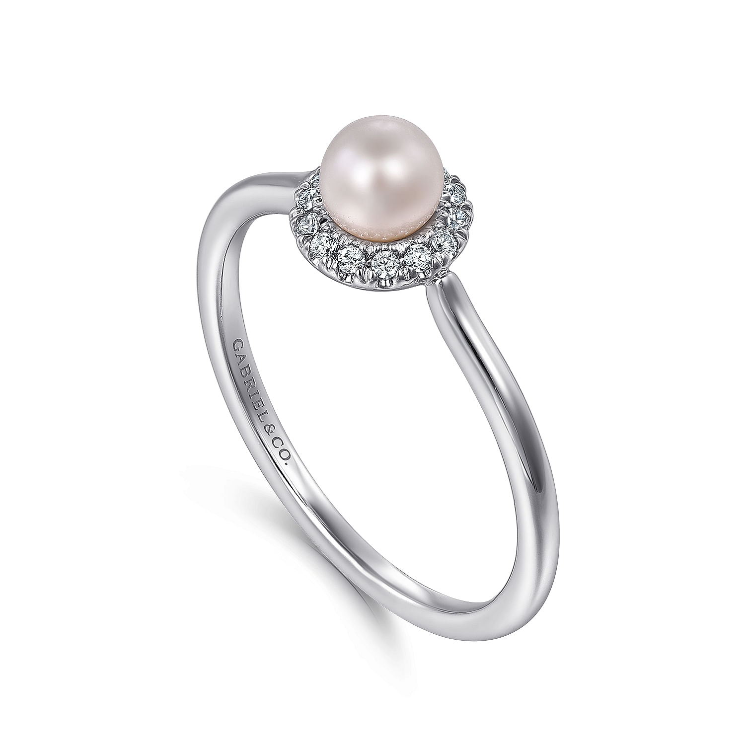 14K White Gold Pearl Ring with Diamond Halo 
