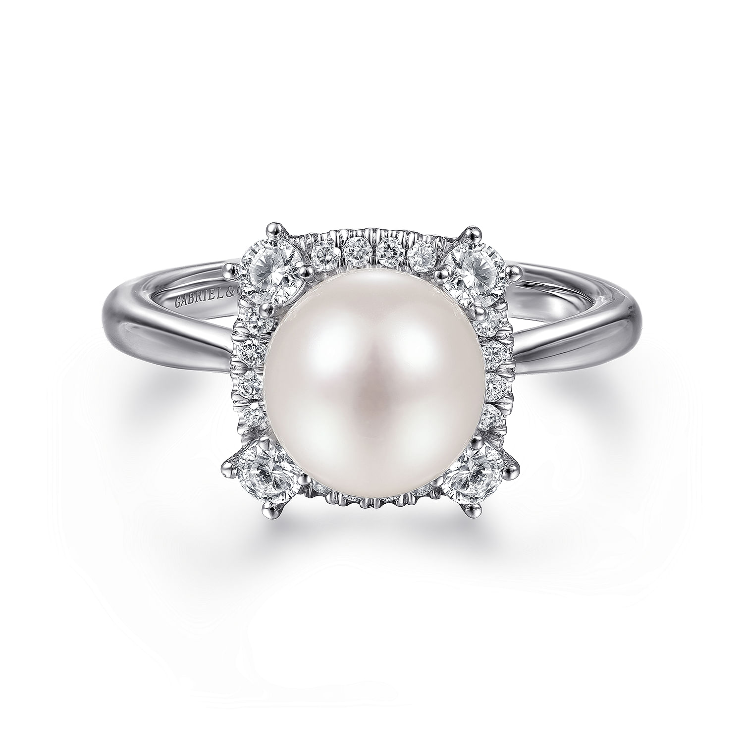 14K White Gold Pearl Ring with Diamond Halo