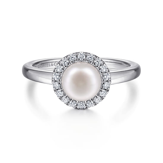 Gabriel - 14K White Gold Pearl and Diamond Halo Promise Ring Gabriel - 14K White Gold Pearl and Diamond Halo Promise Ring