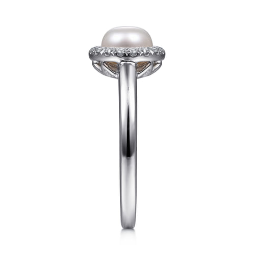 14K White Gold Pearl and Diamond Halo Promise Ring