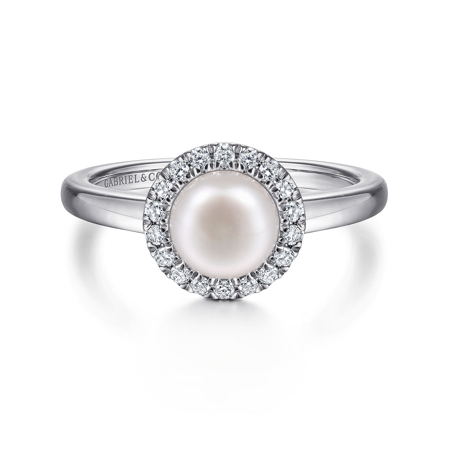 Gabriel - 14K White Gold Pearl and Diamond Halo Ring