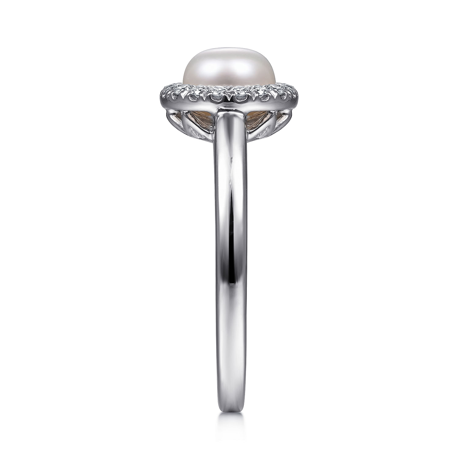14K White Gold Pearl and Diamond Halo Ring