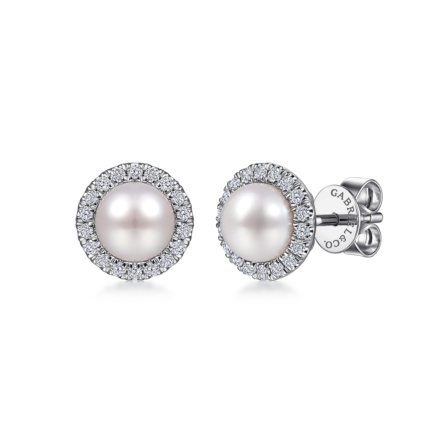 14K White Gold Pearl and Diamond Halo Stud Earrings