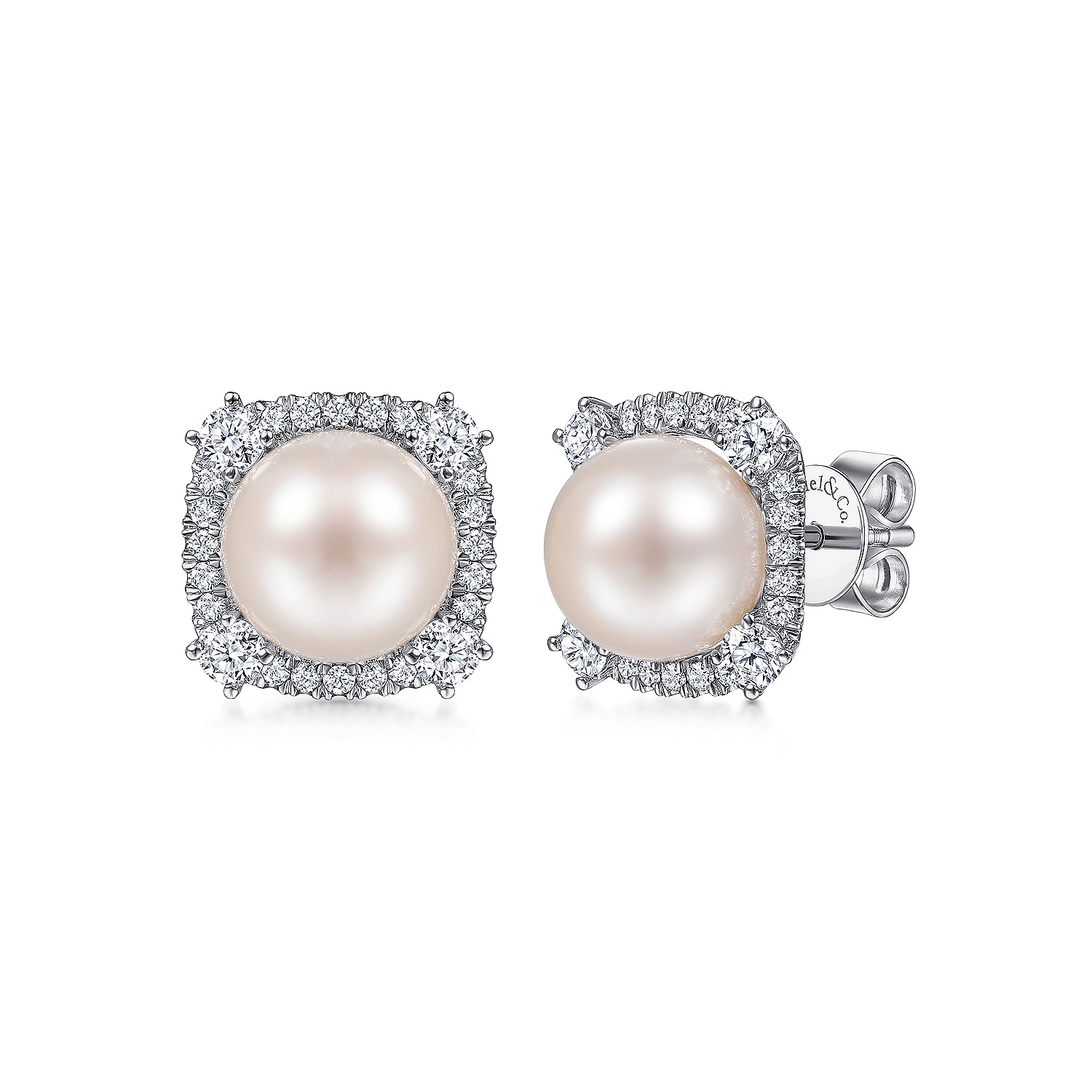 Gabriel - 14K White Gold Pearl and Diamond Halo Stud Earrings