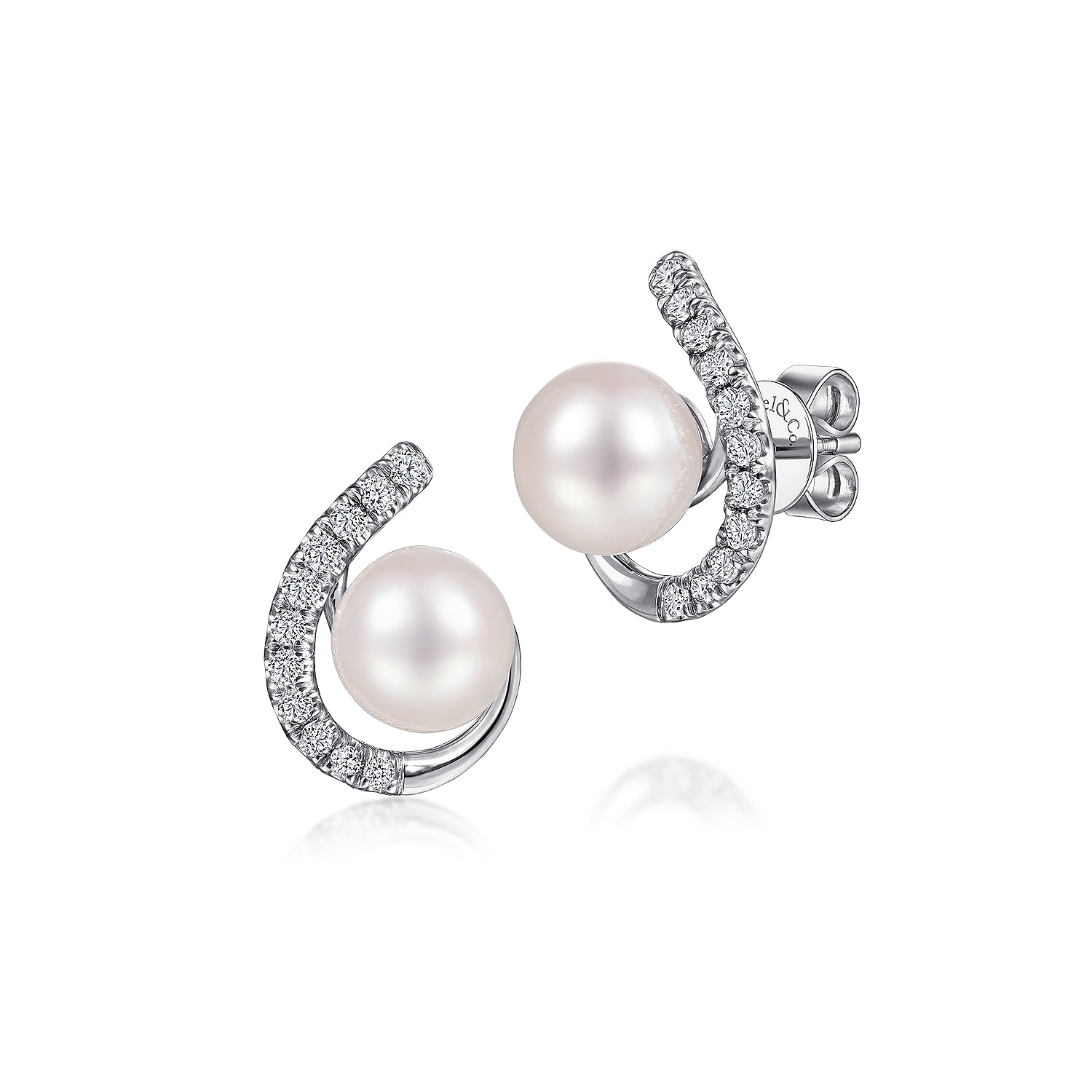 Gabriel - 14K White Gold Pearl and Diamond J Stud Earrings