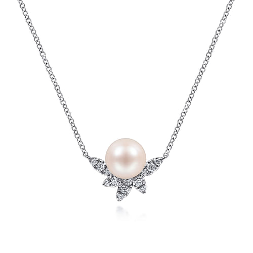 14K White Gold Pearl and Diamond Necklace