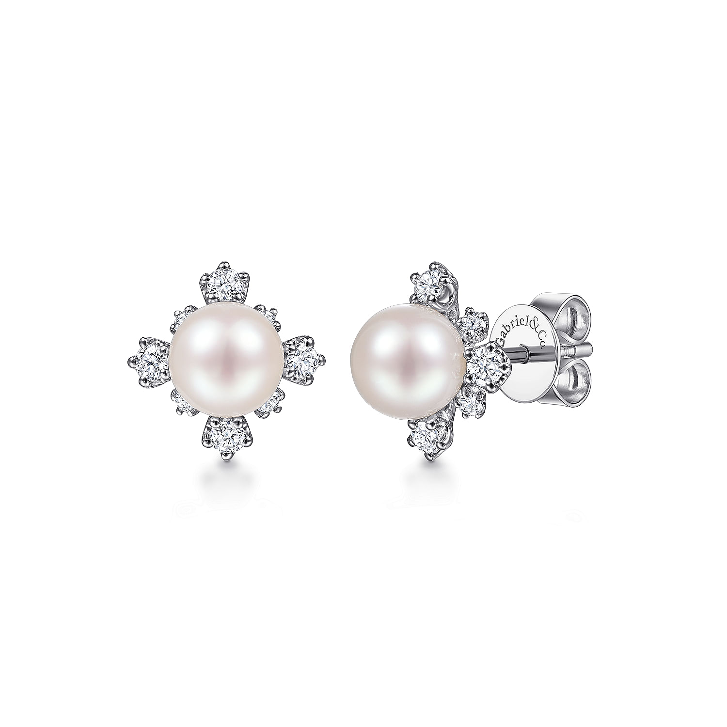 Gabriel - 14K White Gold Pearl and Diamond Stud Earrings