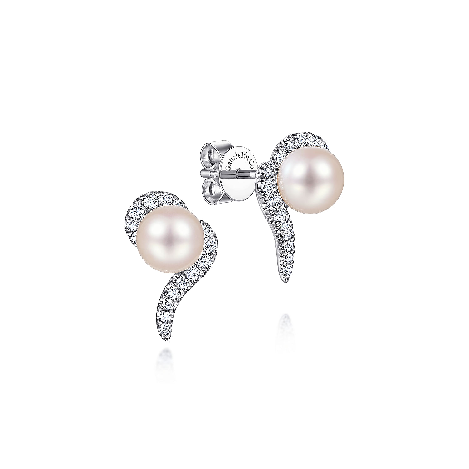 14K White Gold Pearl and Diamond Stud Earrings