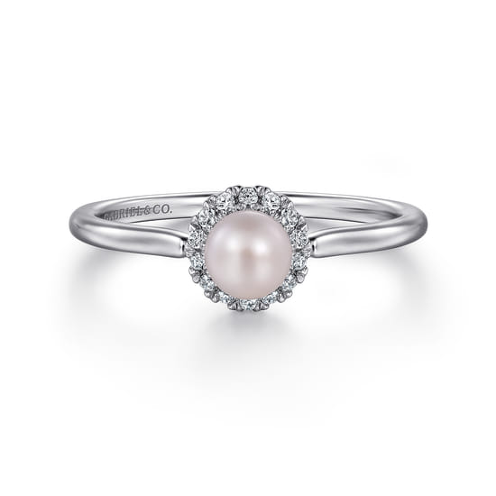 Gabriel - 14K White Gold Pearl with Diamond Halo Promise Ring