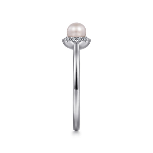 14K White Gold Pearl with Diamond Halo Promise Ring