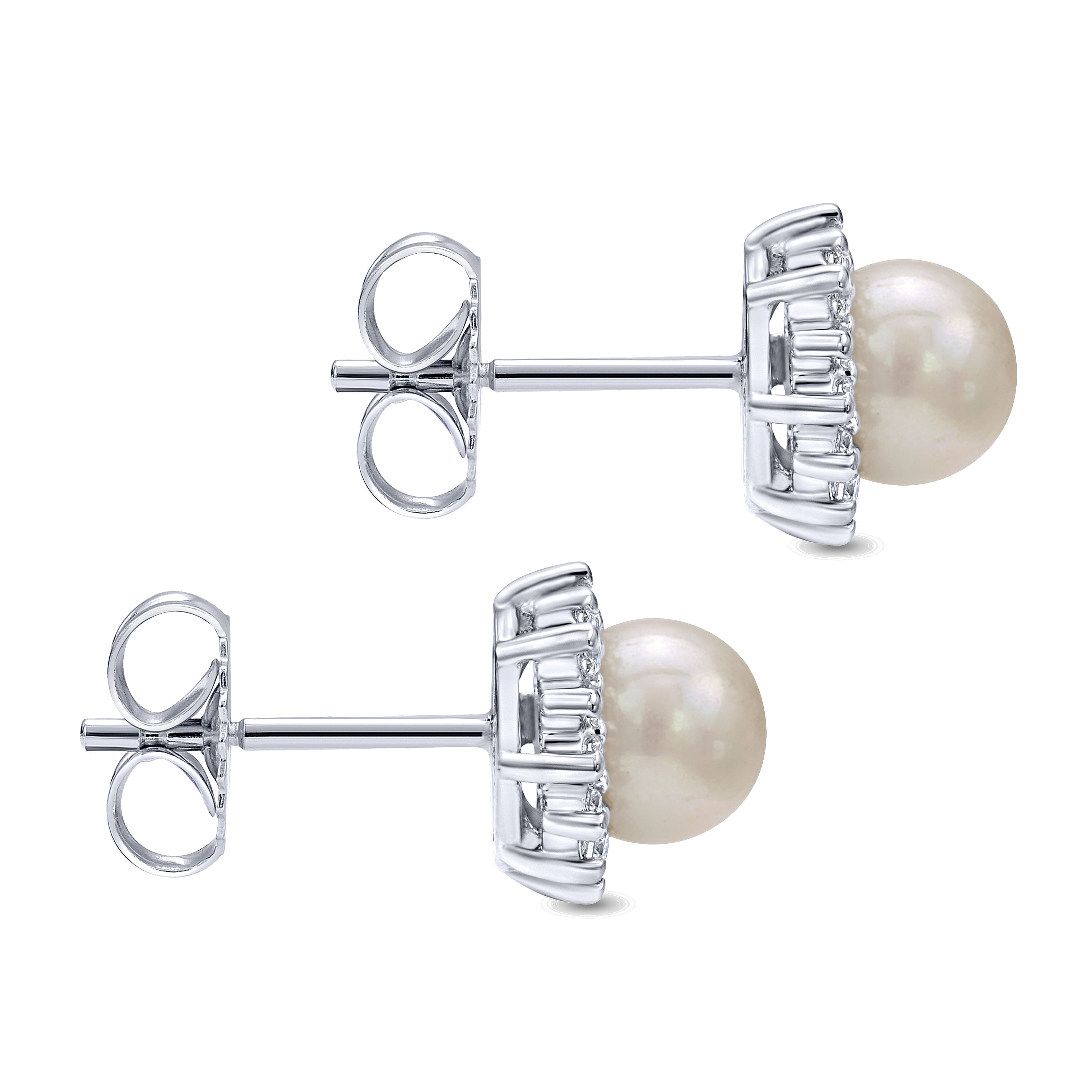 14K White Gold Pearl with Diamond Halo Stud Earrings