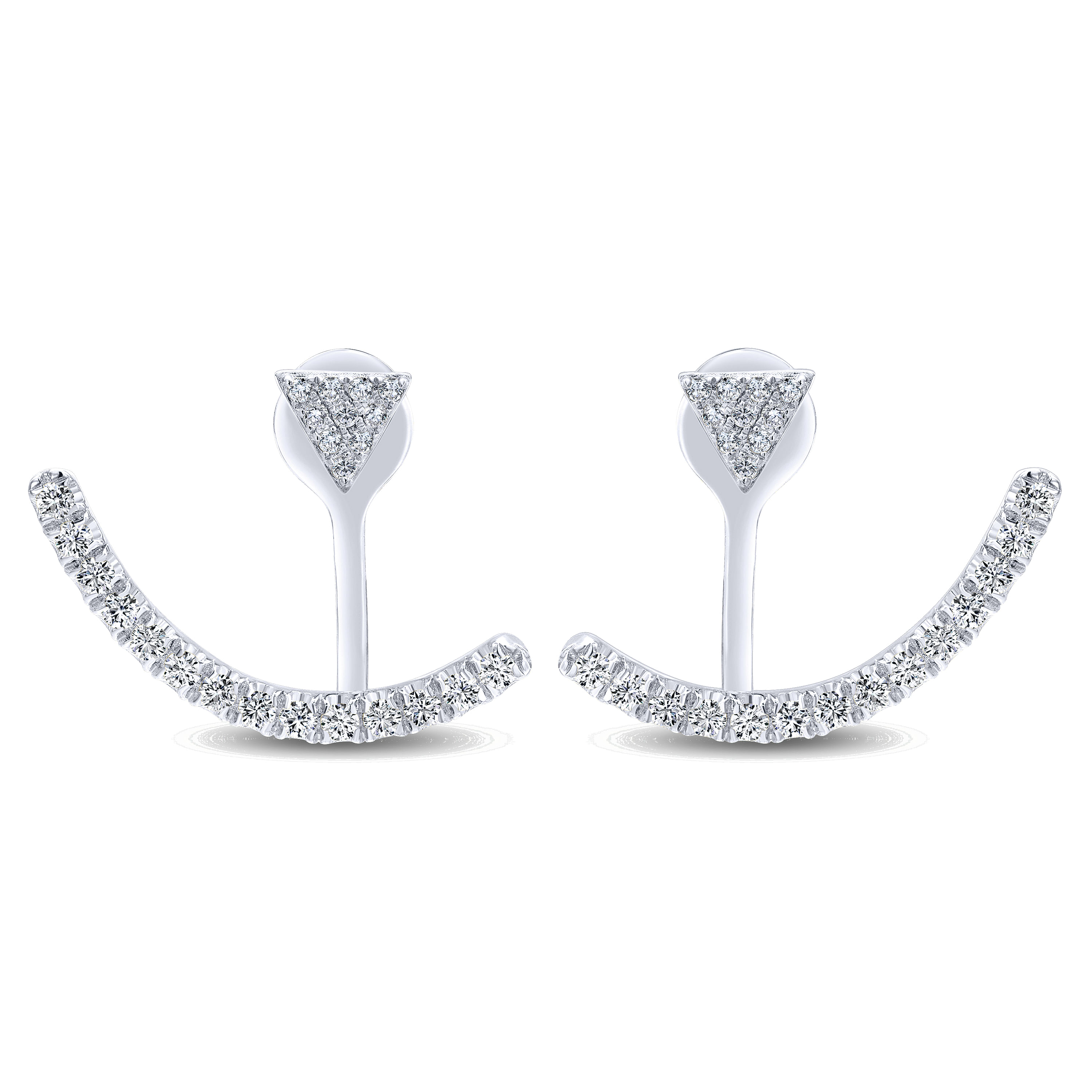 14K White Gold Peek A Boo Triangle and Curved Diamond Bar Earrings