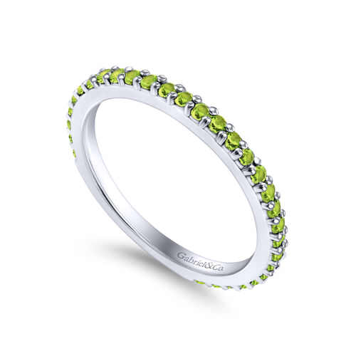 14K White Gold Peridot Stackable Ladies Ring