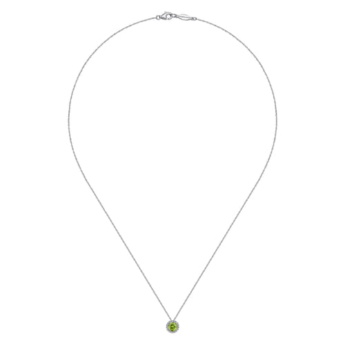 14K White Gold Peridot and Diamond Halo Pendant Necklace 14K White Gold Peridot and Diamond Halo Pendant Necklace