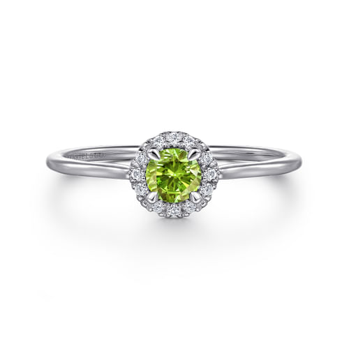 14K White Gold Peridot and Diamond Halo Promise Ring