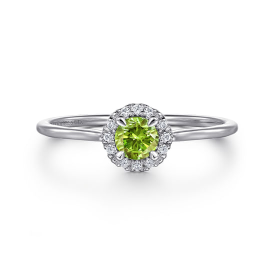 Gabriel - 14K White Gold Peridot and Diamond Halo Promise Ring