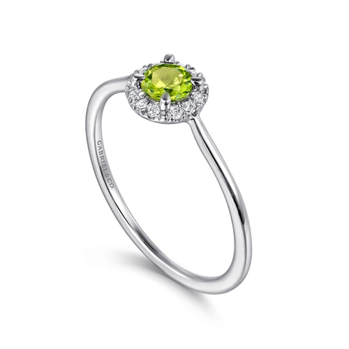 14K White Gold Peridot and Diamond Halo Promise Ring