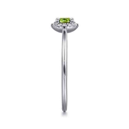 14K White Gold Peridot and Diamond Halo Promise Ring