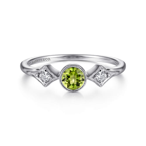14K White Gold Peridot and Diamond Promise Ring 14K White Gold Peridot and Diamond Promise Ring