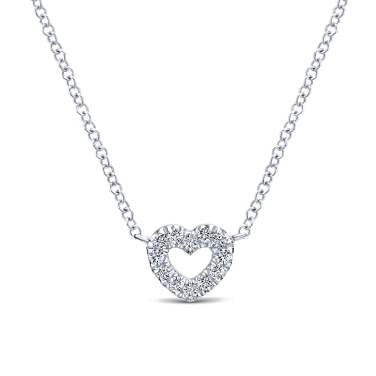 Gabriel - 14K White Gold Petite Open Heart Diamond Pendant Necklace