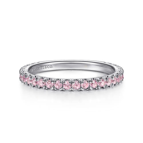 14K White Gold Pink Created Cubic Zirconia Stackable Ring