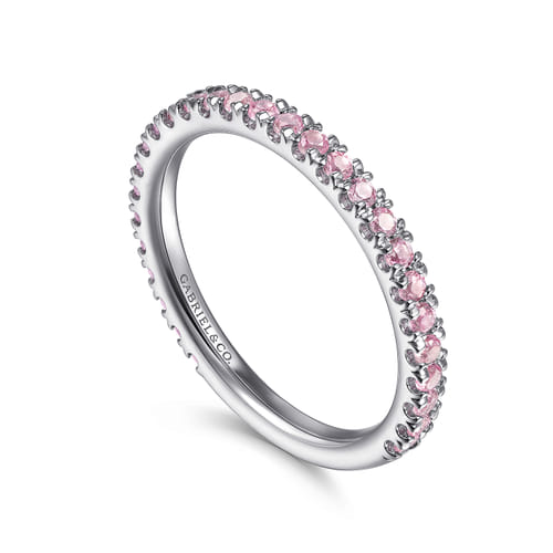 14K White Gold Pink Created Cubic Zirconia Stackable Ring