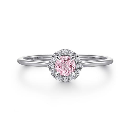 Gabriel - 14K White Gold Pink Created Cubic Zirconia and Diamond Halo Promise Ring