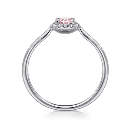 14K White Gold Pink Created Cubic Zirconia and Diamond Halo Promise Ring