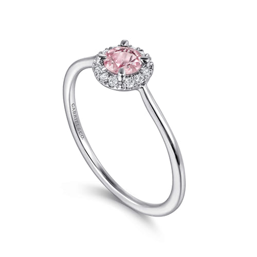 14K White Gold Pink Created Cubic Zirconia and Diamond Halo Promise Ring