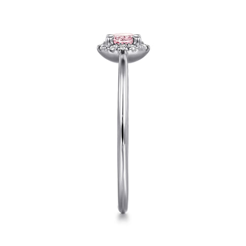 14K White Gold Pink Created Cubic Zirconia and Diamond Halo Promise Ring