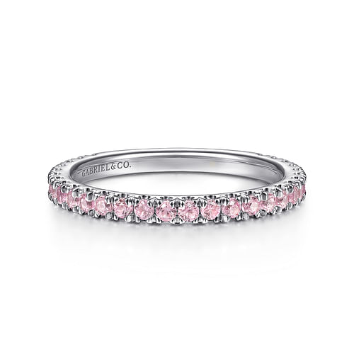 14K White Gold Pink Created Zircon Stackable Ring