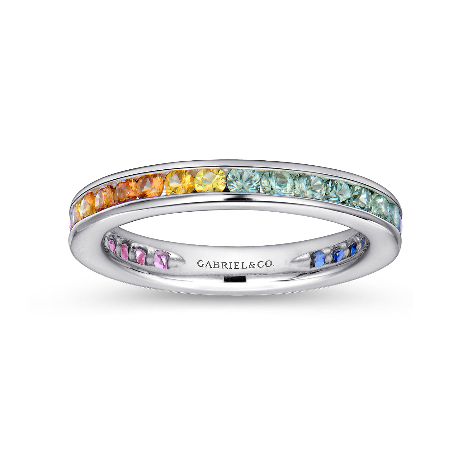 14K White Gold Pink, Green and White Sapphire Stackable Band