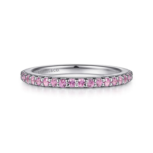 14K White Gold Pink Sapphire Stackable Ladies Ring