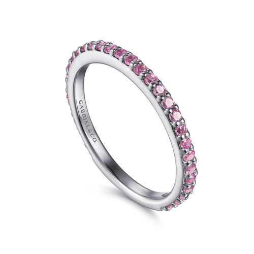 14K White Gold Pink Sapphire Stackable Ladies Ring