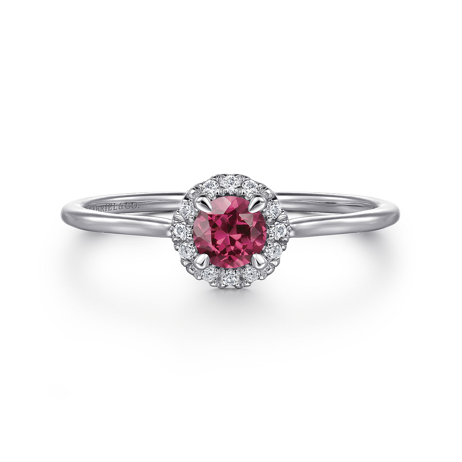 14K White Gold Pink Tourmaline and Diamond Halo Promise Ring