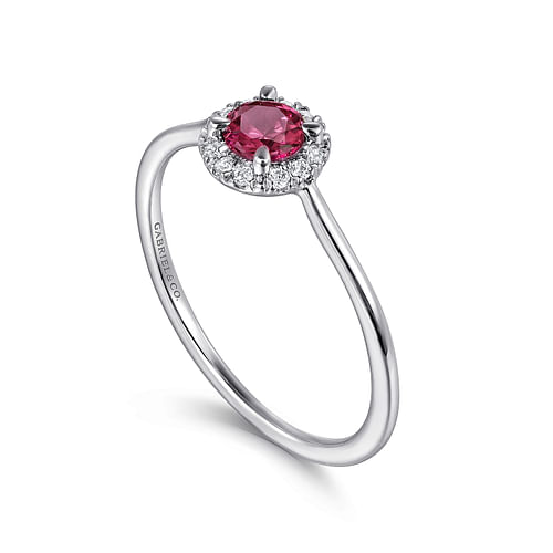 14K White Gold Pink Tourmaline and Diamond Halo Promise Ring