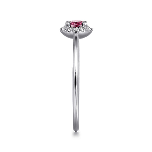 14K White Gold Pink Tourmaline and Diamond Halo Promise Ring