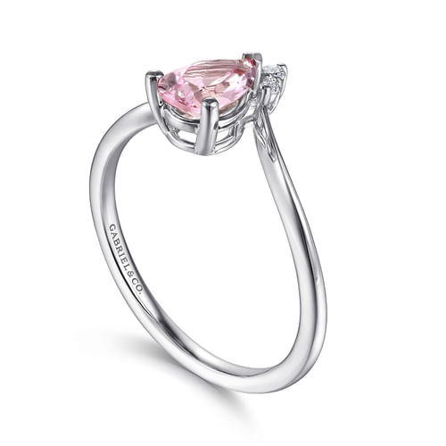14K White Gold Pink Zircon and Diamond Chevron Ring