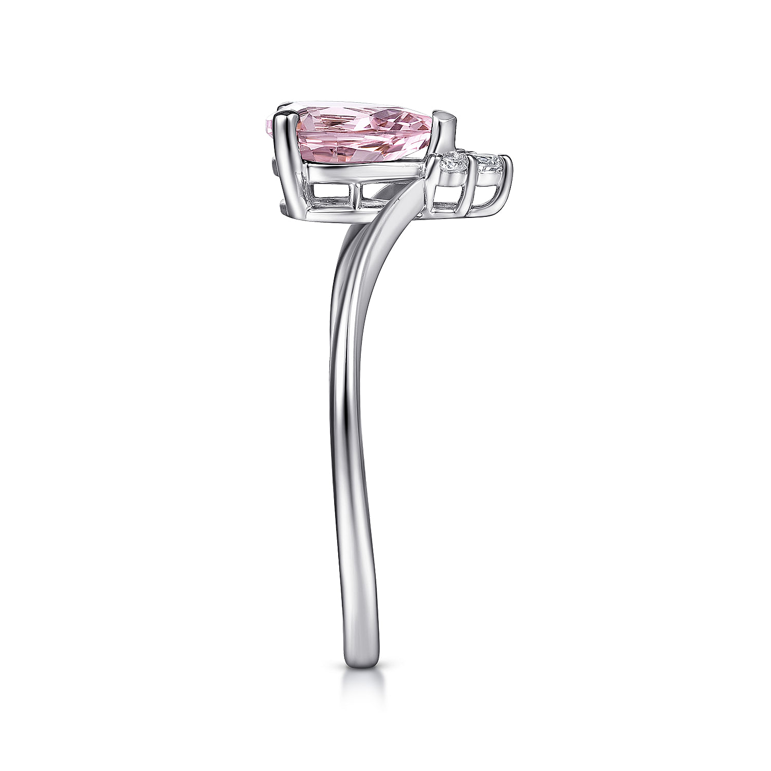 14K White Gold Pink Zircon and Diamond Chevron Ring