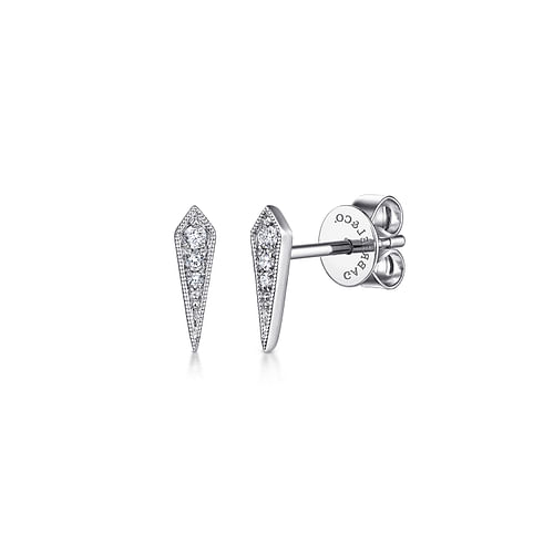 14K White Gold Pointed Diamond Bar Stud Earrings